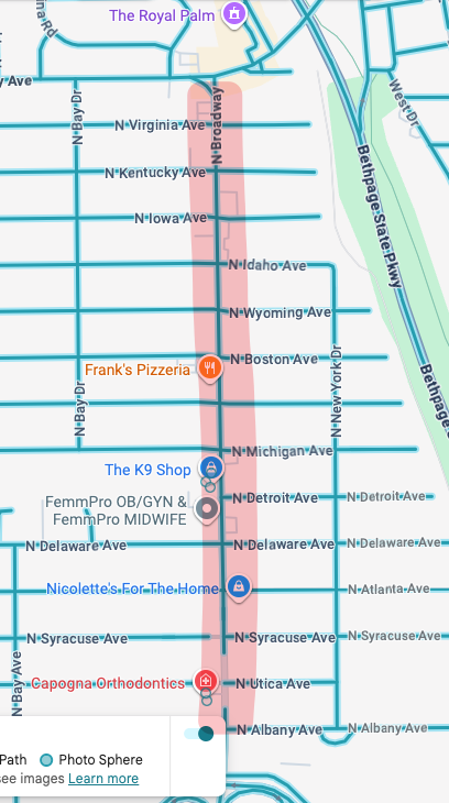 Map of unsafe stretch on North Broadway